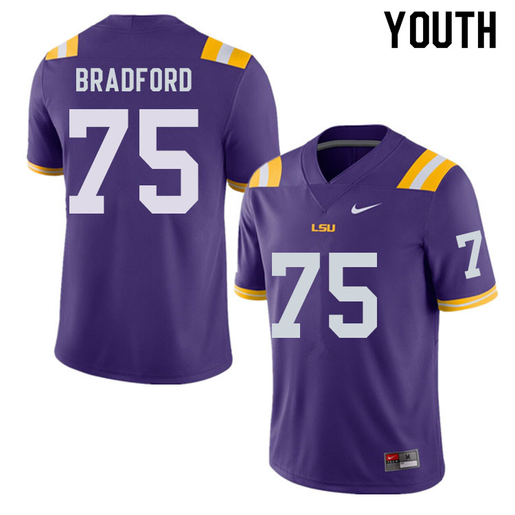 Youth #75 Anthony Bradford LSU Tigers College Football Jerseys Sale-Purple